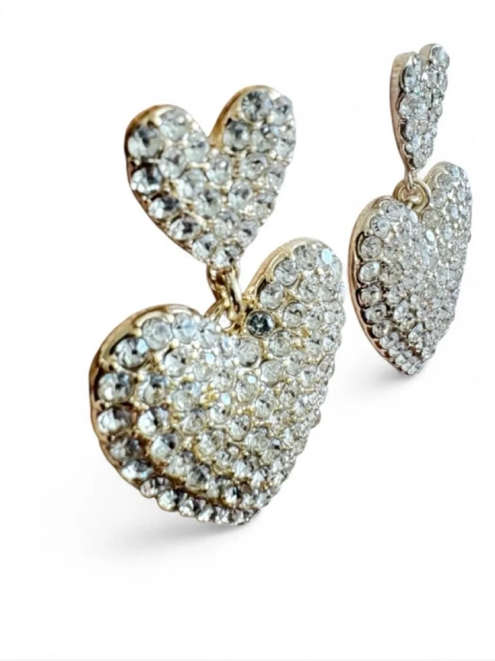 J.Crew Crystal Double Heart Statement Earrings